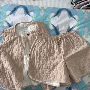 Varley Quilted Beige Vest and Shorts Set